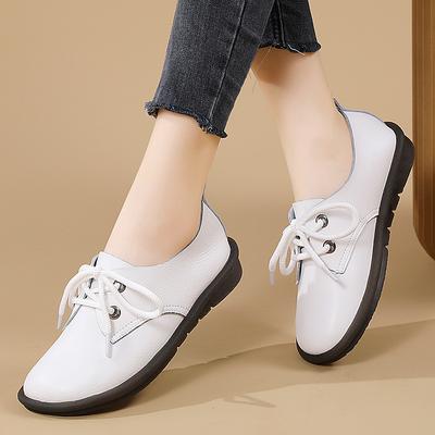Frühling Übergröße Neue Echtes Leder Damen Schuhe Schnürschuhe Weiße Schuhe Flache Sohle Bequeme Weiche Sohle Sportlich Vielseitig Mutterschuhe