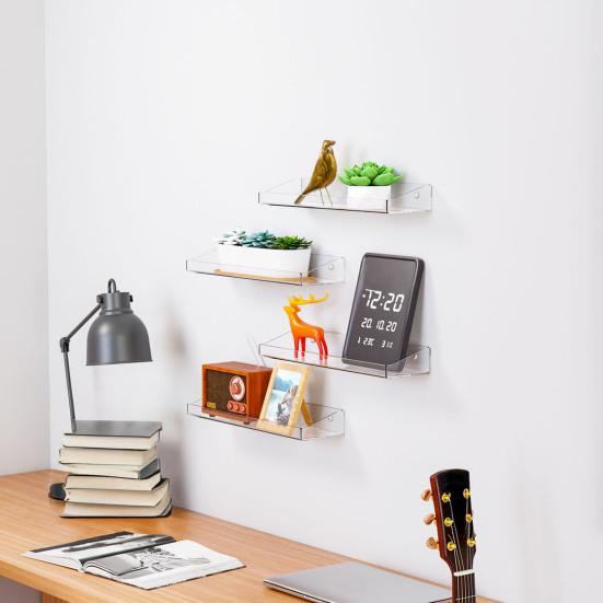 2Pcs Clear Acrylic Floating Shelves Waterproof Wall Shelves Modern Display Shelves for Bathroom Bedroom Kitchen Living Room