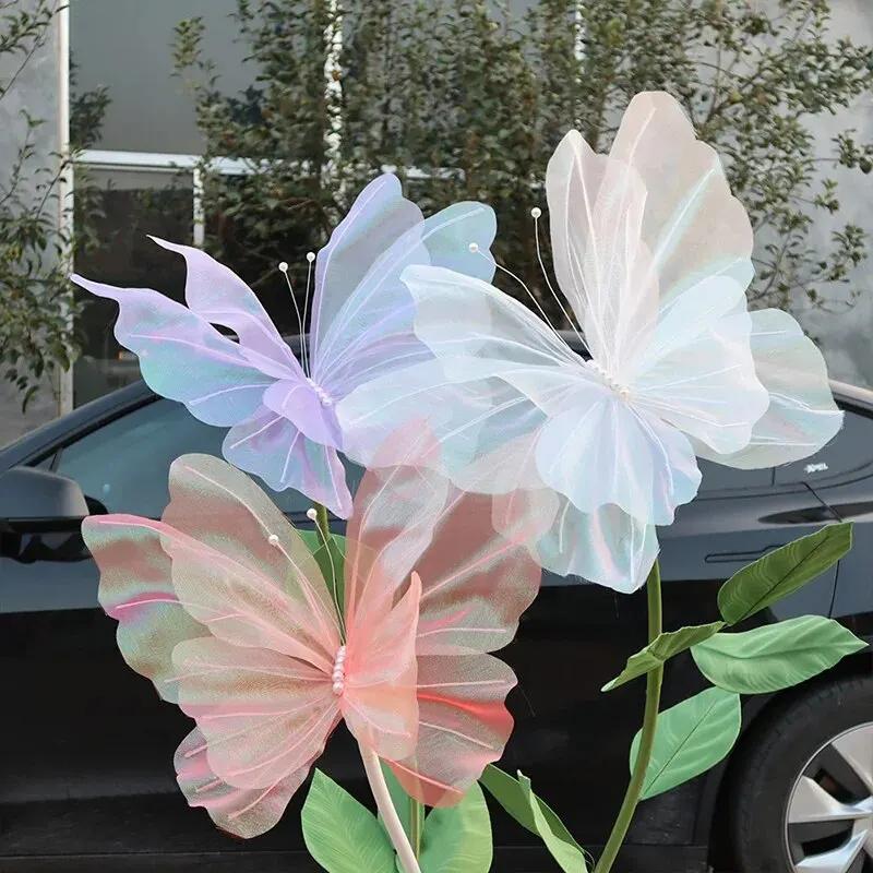 Duży motyl 3D symulacja 50 cm, dekoracja festiwalowa ślubna, duży wiszący pusty tiulowy sztuczny motyl