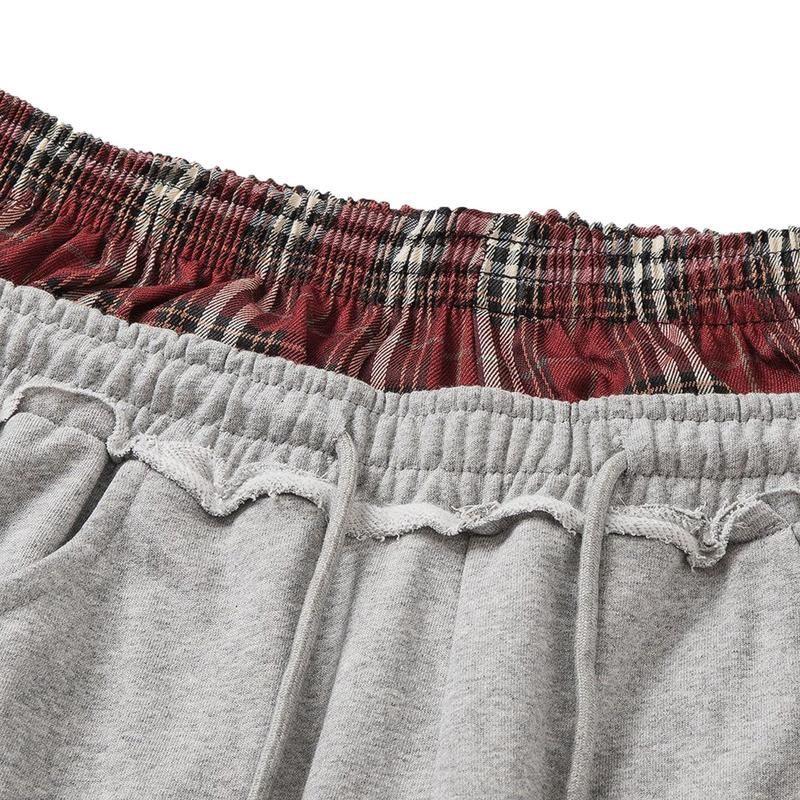 Pantalon de jogging unisexe rétro patchwork à carreaux brodé taille haute coupe ample coton-polyester 2025