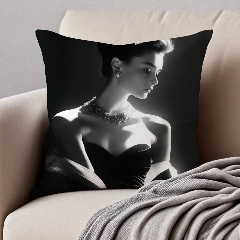 B=Beauty A-Audrey H-Hepburn Pillow Case Anti-dustmite Pillowcase Invisible Zipper Silky Short Plush Sofa Cushion Cover