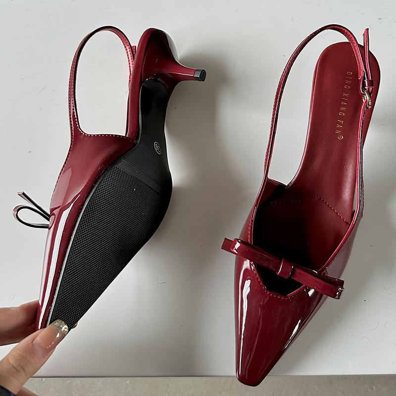 Fashion New Red Footwear Pumps Heels Shoes For Women 2025 Female Slingbacks Fashion Butterfly-Knot Pointed Toe Ladies High Heels Shoes