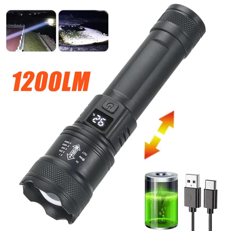 10000LM High Power LED Flashlight Powerful TYPE-C Rechargeable COB Flashlight With Side Light Torch For Outdoor Camping Hiking