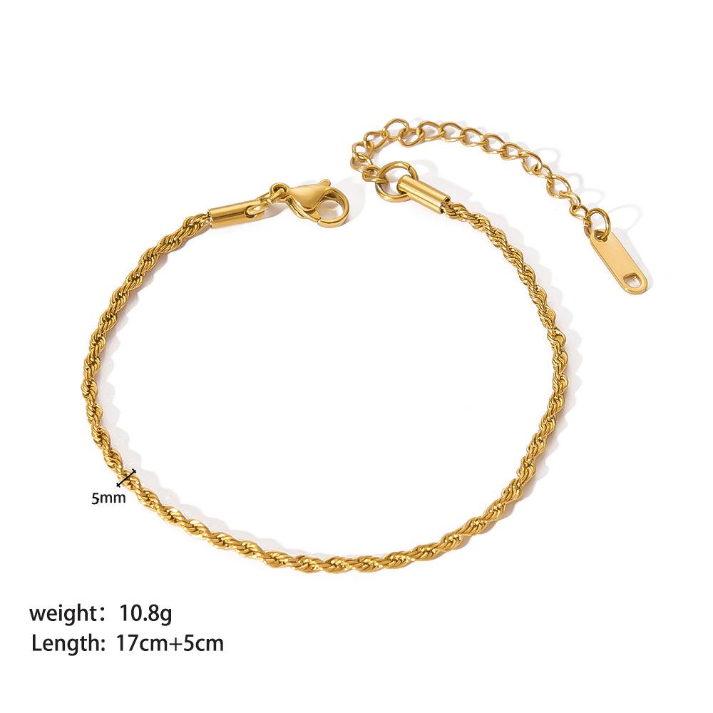 "Doppellagiges kubanisches und flaches Schlangenkettenarmband aus Titanstahl aus 18 Karat Gold für Damen"