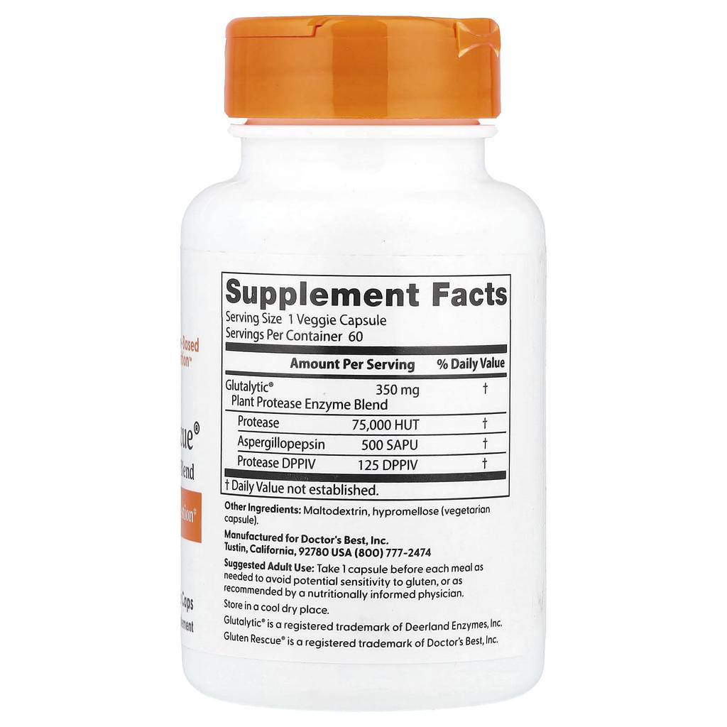 Doctor'S Best, Gluten Rescue with Glutalytic, 60 Veggie Caps