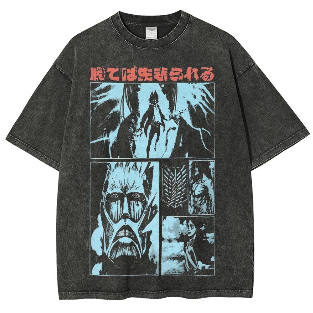 Attack On Titan Anime Lover Washed T-shirt Year round clothing high quality personality Clothes Plus Size Unisex New Model Couples tee