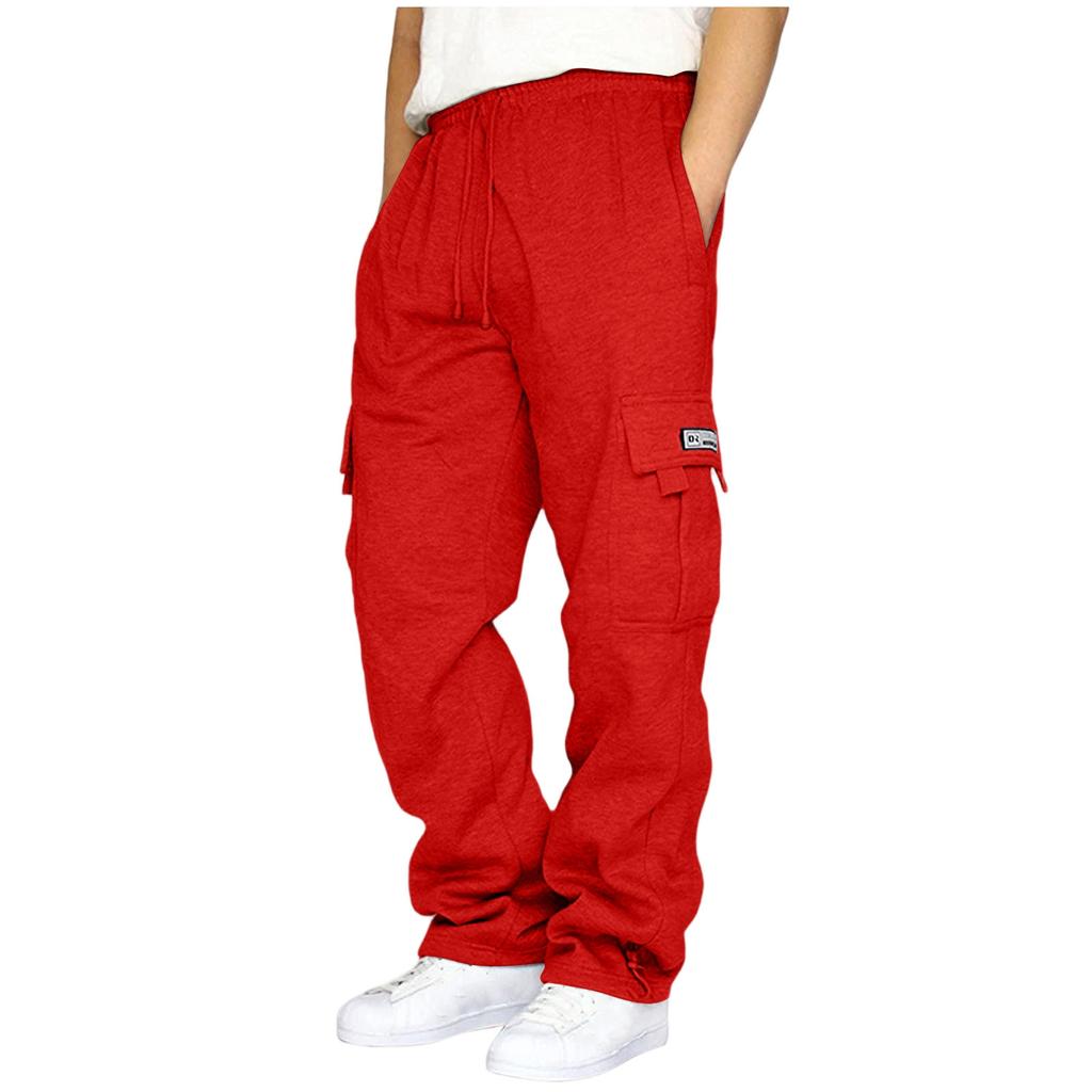 Men's Casual Multi Pocket Cargo Pants Loose Fit Workwear Trousers with Drawstring Waist and Adjustable Cuffs for Everyday Use