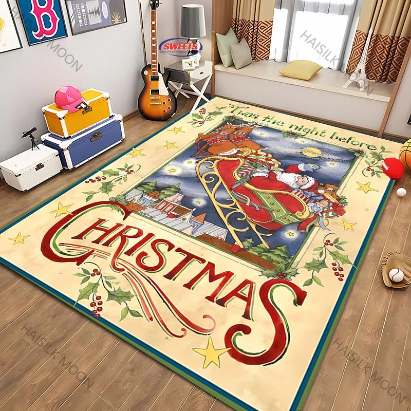 Christmas Vintage Poster Theme Carpet New Release! Rugged for Living Rooms Bedrooms, Office Areas,Durable Machines Washable Mats