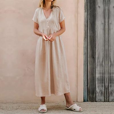 Summer Women's Solid Colour Elegant Loose Dresses Chic Comfortable and Versatile Temperament Elegant Casual Women's Clothing Gentle Lady's Dress