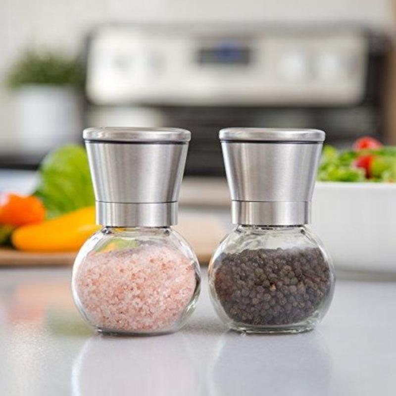 1/2/3/4 Pcs Round Salt and Pepper Mill Manual Spice Salt and Pepper Mill Set, Adjustable Coarseness