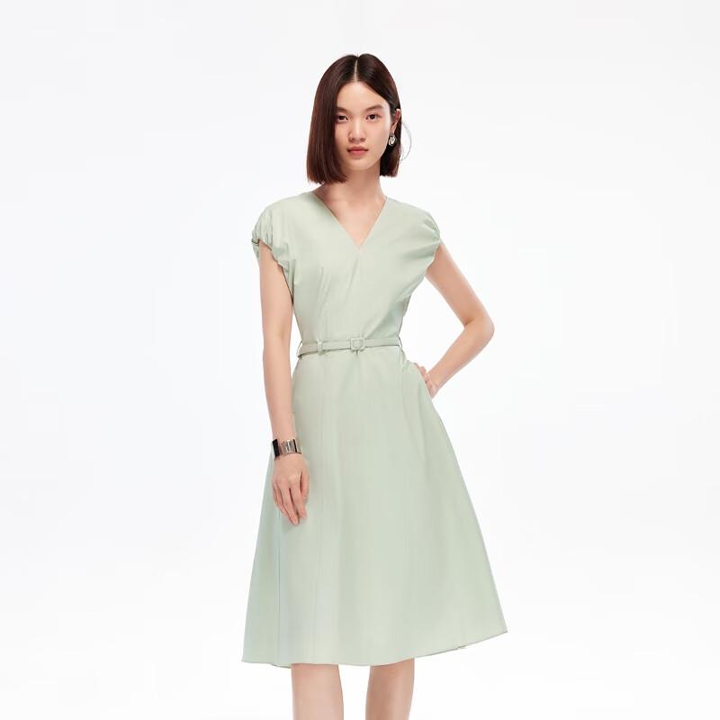 VEROMODA Pure Cotton V-Neck Belted A-Line Dress