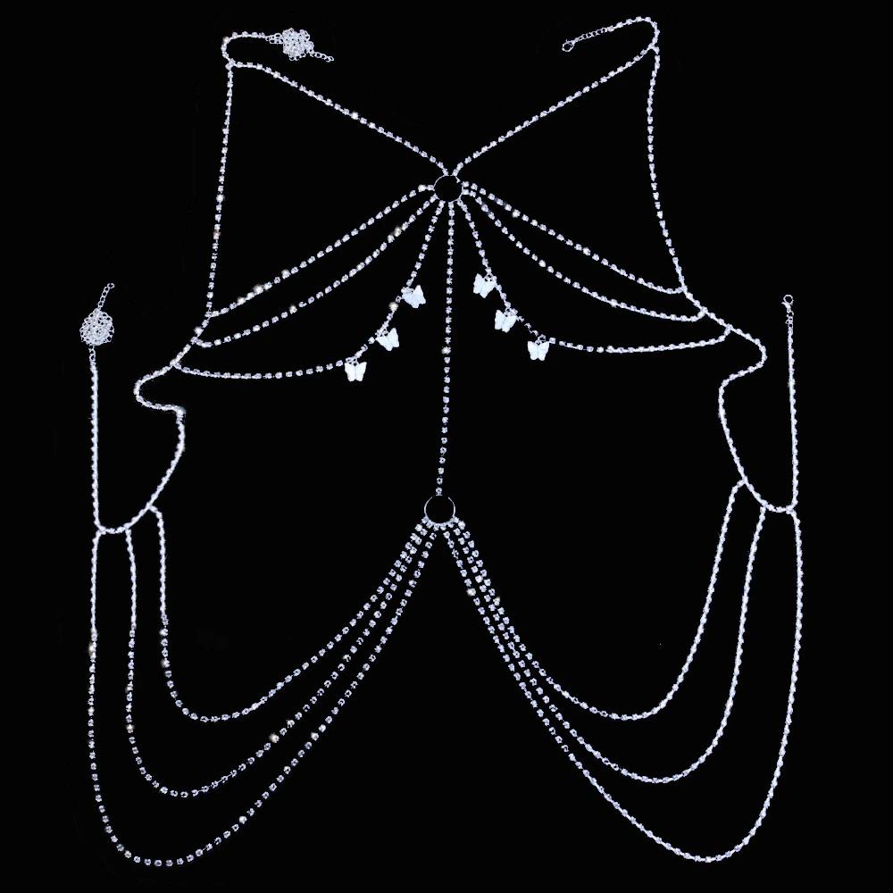 Sexy Full Diamond Bra Body Chain Rhinestone Tassel Pendant Body Chains Lingerie Chain Rave Clubwear Trendy красный