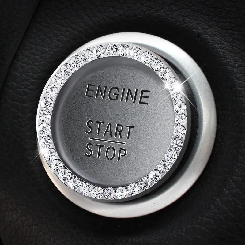 Car Start Button Rhinestone Sticker Diamond Bling Ring One Click Start Stop Switch Stickers Decoration Auto Accessories Decals