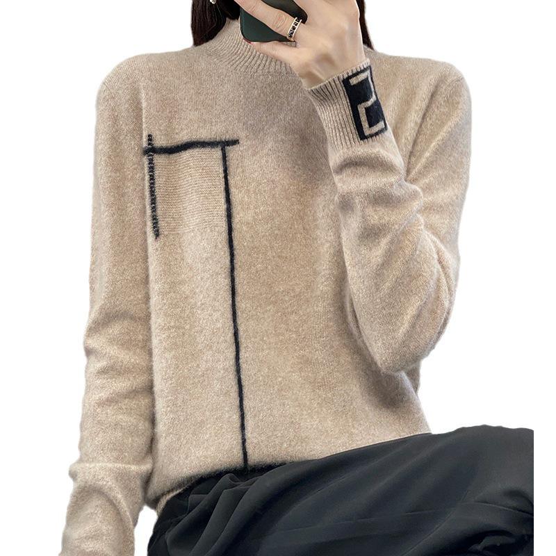 Damen Strickpullover in Übergröße mit hohem Kragen - Colorblock Lockerer Schnitt für Herbst/Winter