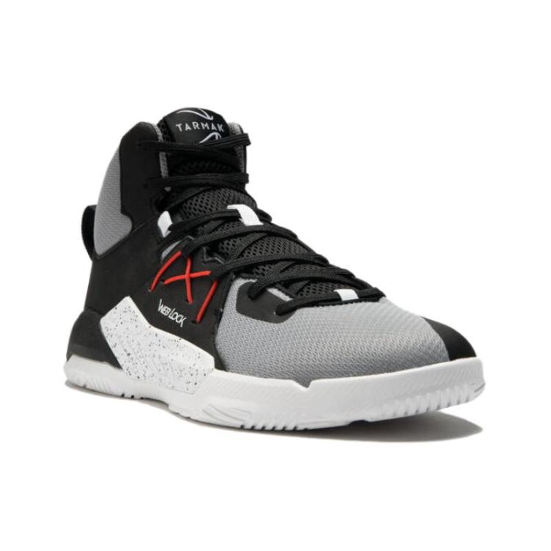 DECATHLON Protect 120 Cushioned Slip-Resistant Breathable High-Top Basketball Shoes Unisex Gray Black