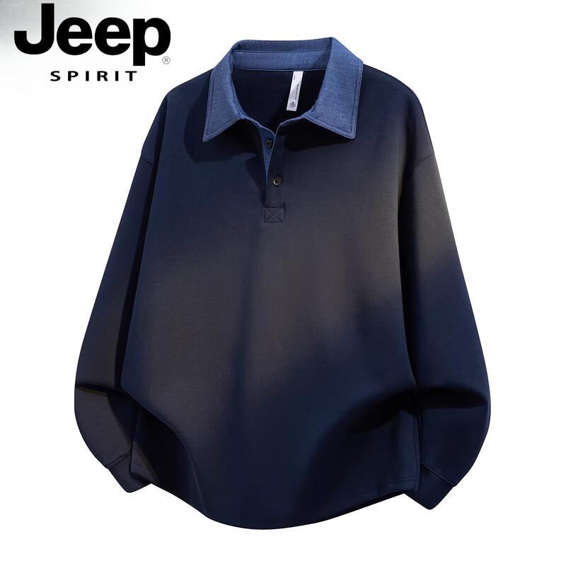 JEEP SPIRIT Men's Loose Fit Polo Neck Long Sleeve Sweatshirt