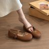 Retro round head flat bottom Mary Jane single shoes women's 2025 summer new late evening wind soft sole shallow mouth Doudou grandma shoes