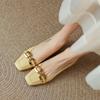 Low Heel Elegant Ladies Footwear Moccasins Metal Decoration Normal Leather Casual Office Beige Women's Shoes Square Toe On Offer