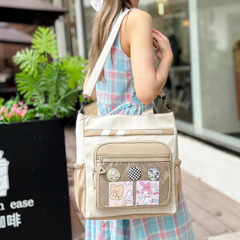 Student Messenger Bag Color Block Shoulder Bag Transparent Tote Bag