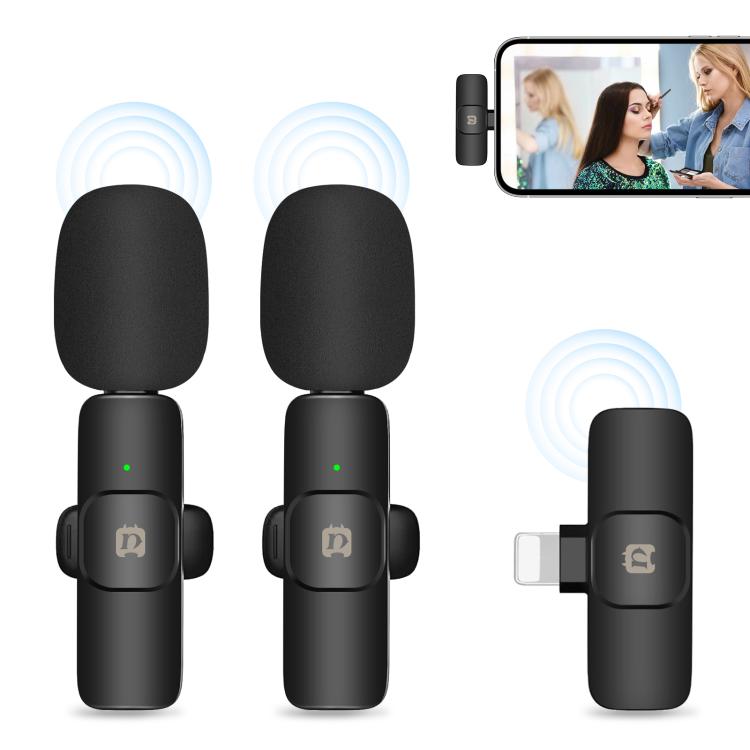 

PULUZ Wireless Lavalier Noise Reduction Reverb Microphones for iPhone / iPad, 8-Pin Receiver and Dual Microphones(Black) чорний