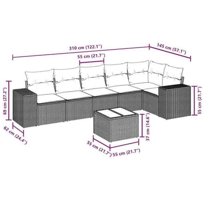 VidaXL Salon de Jardin avec Coussins 7 pcs, Sièges de Patio, Ensemble de Meubles, Mobilier de Terrasse Extérieur, Gris Clair 3222601