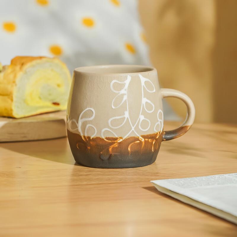 Shangqi Fish Leaf Ice Crack Rough Pottery Coffee Mugs, Set of 2