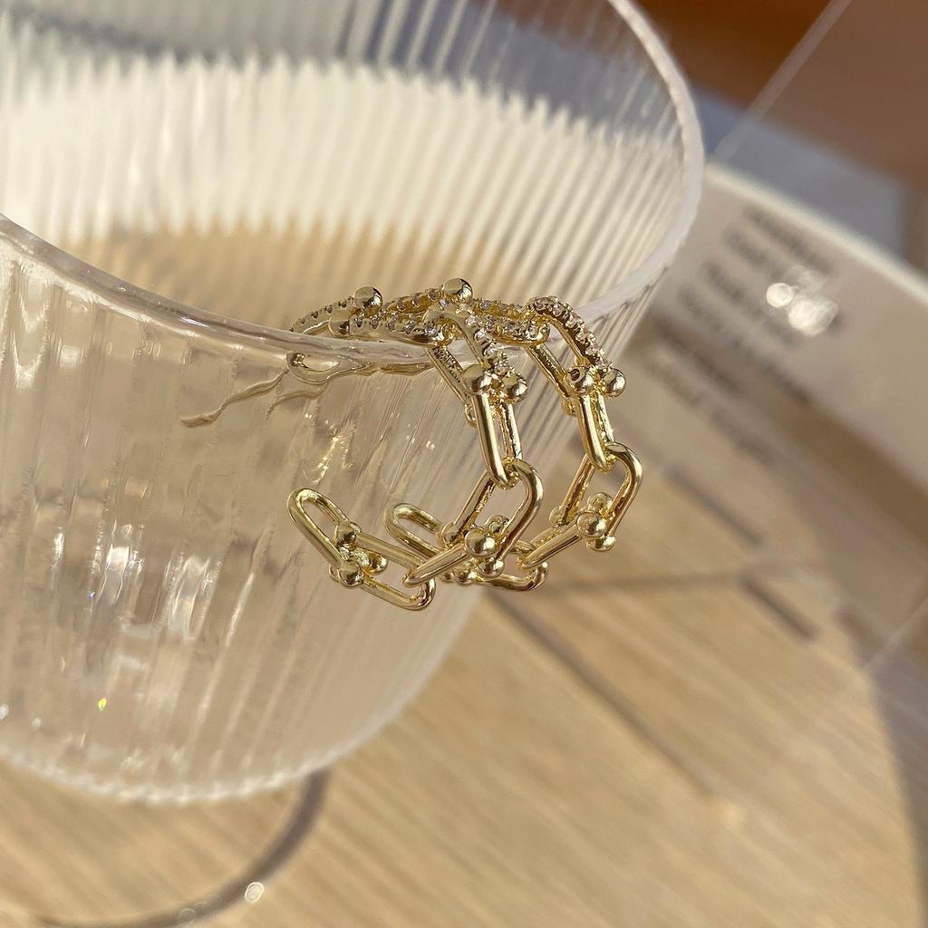Joyería de Moda Oro Real 14K Zirconia AAA Pendientes de Aro Generosa Cadena en Forma de C Pendientes Huecos para Mujer para Uso Diario