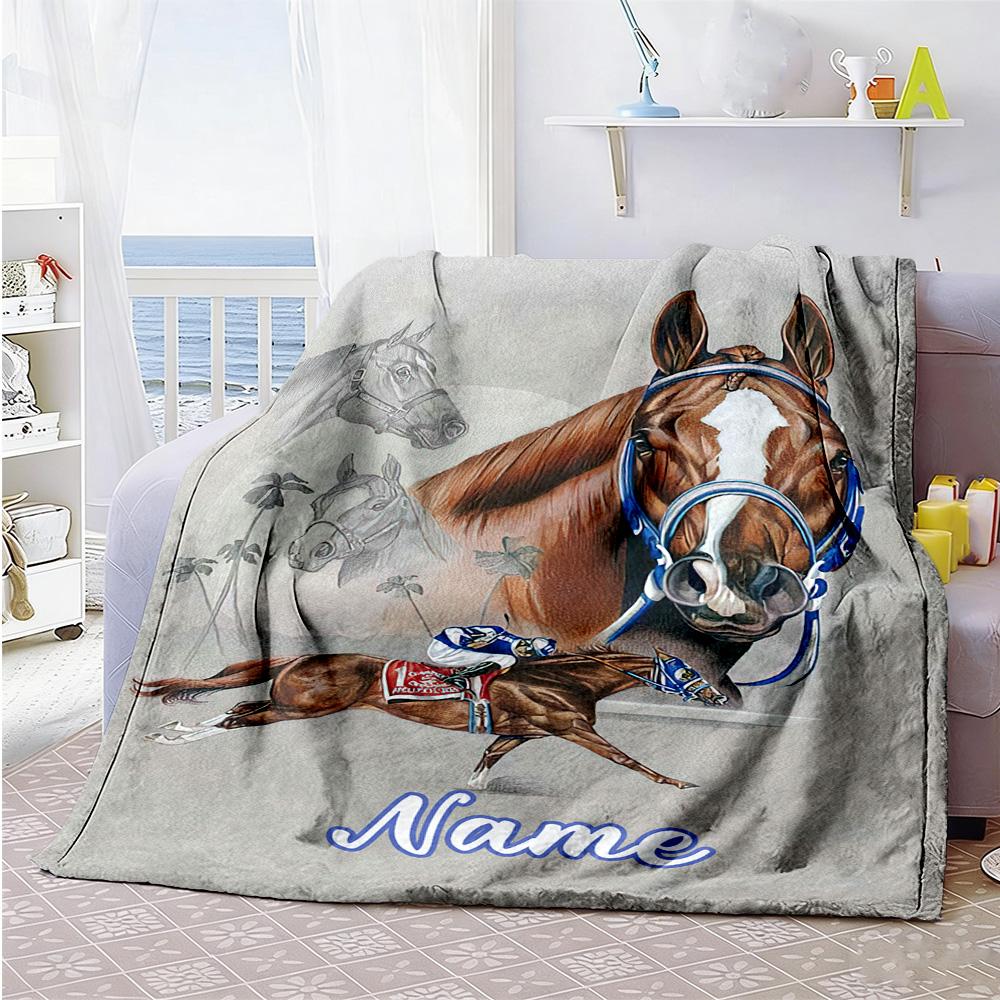 Equestrian Personalized Name Blanket Lightweight Customizable Blanket Soft & Cozy Perfect for Chair Sofa Couch Office Chair Four Seasons Multipurpose