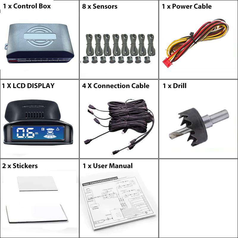 The LCD Monitoring 4-sensor Radar Detection System with Reversing Backlight Display Parking Sensor Has 12 Colors and 12V