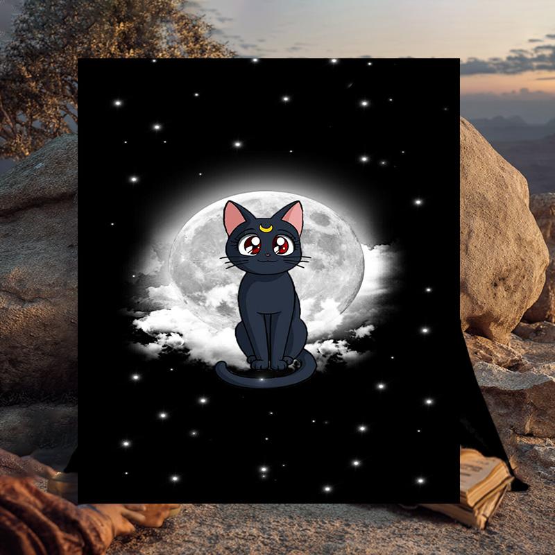 1PC Lunar Cat Magic Night Flannel Blanket Gift, Suitable for Both Men And Women, Soft Ideal for Beds And Sofa, Birthday Or Christmas Gift