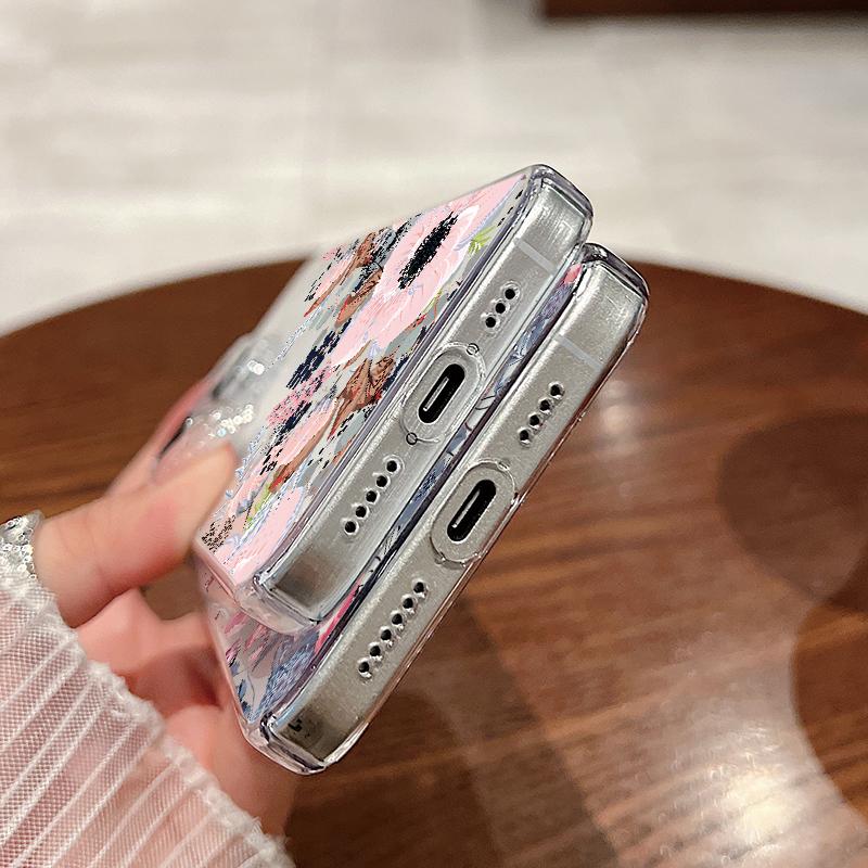 For iPhone 15 Pro Max 14 13 Pro 12 11 Phone Cover Beautiful Floral Pattern Clear Shockproof Slim PC Hard Case