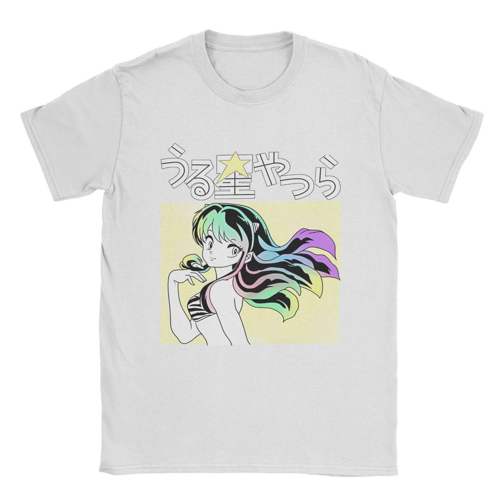 Herren T-Shirts Urusei Yatsura Lum Vintage 100% Baumwoll-Tees Kurzarm Anime T-Shirts Rundhals-Tops Bedruckt