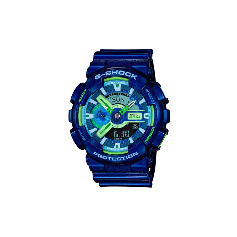 

Casio G-SHOCK Series Contrast Color Trend Fashion Dual Display Anti-magnetic Shockproof Waterproof Sports Quartz Movement Resin Strap GA-110MC-2A синій