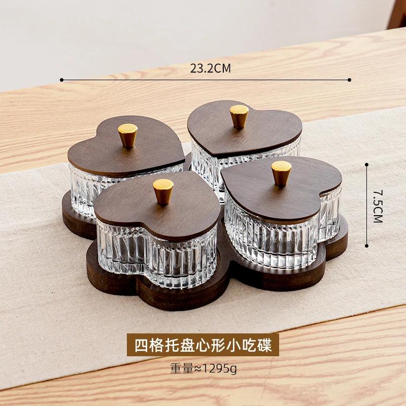 New Glass Fruit Tray Hotel Afternoon Tea Snack Tray Lead-free Glass Heart-shaped Divider Snack Tray