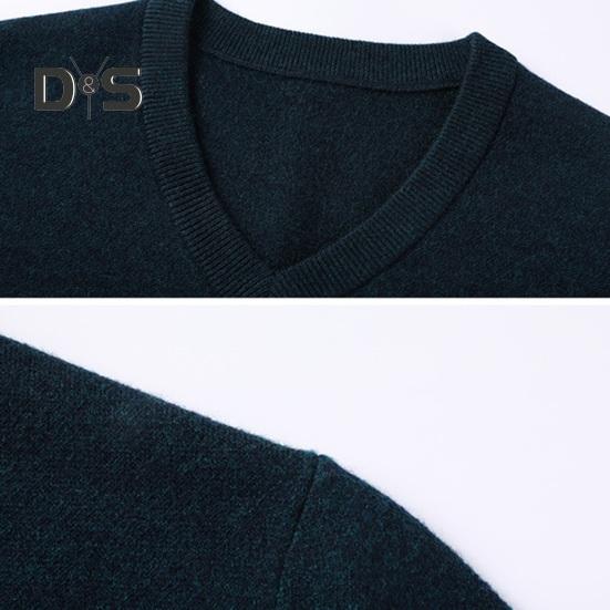 Suéter de otoño e invierno para hombre, cuello en V, tejido de color sólido, elástico, largo medio, estilo formal de negocios