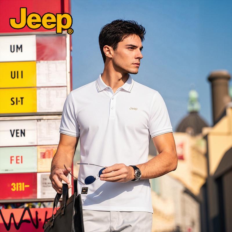 JEEP Men s Summer Silk Blend Anti-Wrinkle Breathable Polo Shirt M