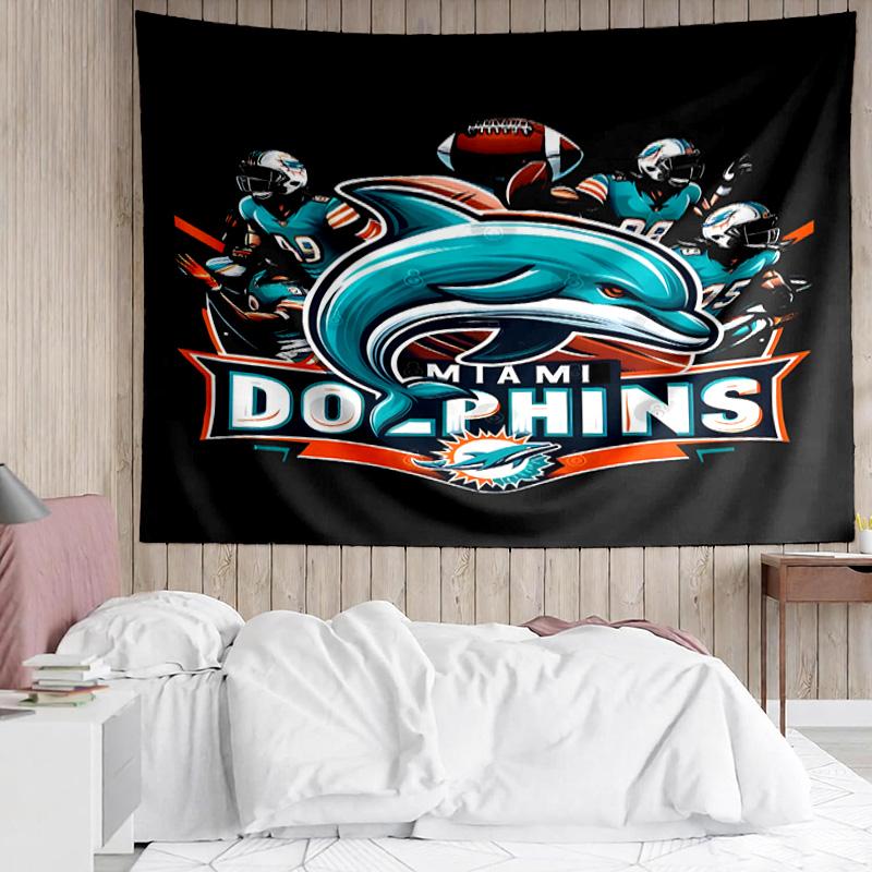 Miami Dolphins Logo Wandteppich für Schlafzimmer Ästhetische Klassenzimmer-Wandteppiche Wandbehang für Wohnzimmer Studentenwohnheim Büro, Ideales Kreatives Geschenk