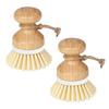 2Pcs Bamboo Dish Brush Flexible Bristles Ergonomic Handle Oil Proof Stain Removal Sink Plate Bowl Pan Scrub Cleaning Scrubber Kitchen Supplies