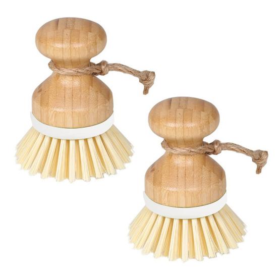 2Pcs Bamboo Dish Brush Flexible Bristles Ergonomic Handle Oil Proof Stain Removal Sink Plate Bowl Pan Scrub Cleaning Scrubber Kitchen Supplies
