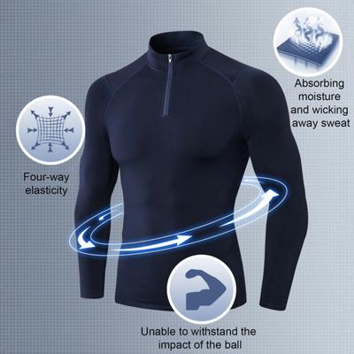 Yousheng Autumn Winter Men Thermal Top Plush Lining Zipper Stand-up Collar Long Sleeve Shirt Slim Fit Stretch Casual Solid Color Cold Weather Warm