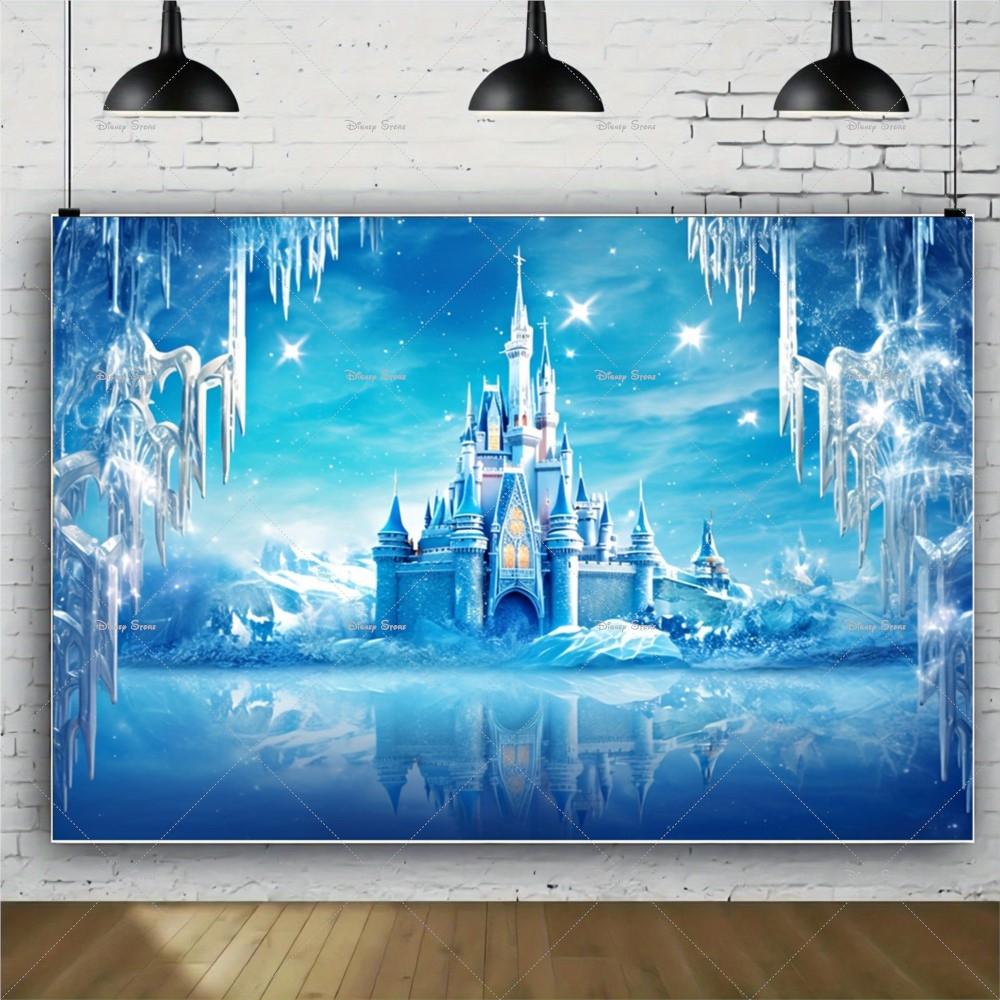 Magical Frozen Ice Princess Castle Backdrop Winter Wonderland Design Christmas Girls Birthday Party Photo Background Supplies
