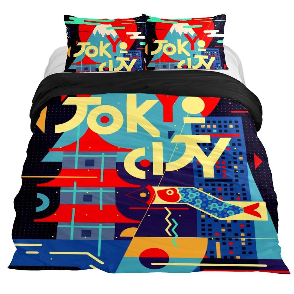 Japonsko Tokio Král Královna Povlak na přikrývku Japonský Styl Ložní Povlečení Pokrývka Východ Slunce Retro Červená Černá Měkký Polyesterový Povlak na Přikrývku