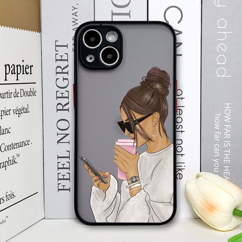 Fashion Girl Women Coffee Miss Phone Case for Samsung Galaxy S25 S24 S23 Ultra S22 Plus S21 FE 5G Shockproof Bumper Hard Covers