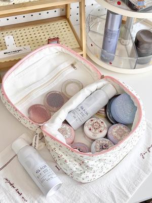 Women Fashion Quilting Makeup Bag Large Capacity 3 Types Cosmetic Storage Pouch Handbag Portable Ladies Zipper Clutch Bag
