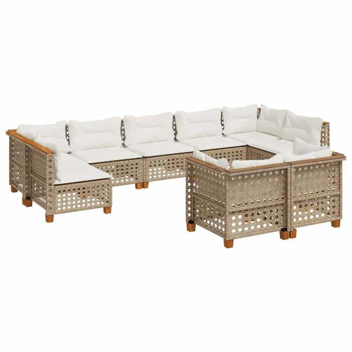VidaXL Garden Lounge Set with Cushions 9 Pcs Beige Braided Resin 3261994