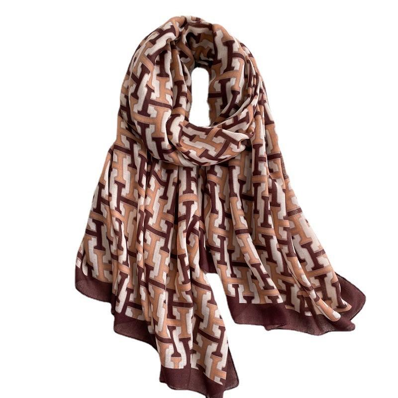 Letter Contrasting Color Scarf Style Street Fashion Shawl High-end Cotton and Linen Scarf Shawl Dual-purpose Large Size