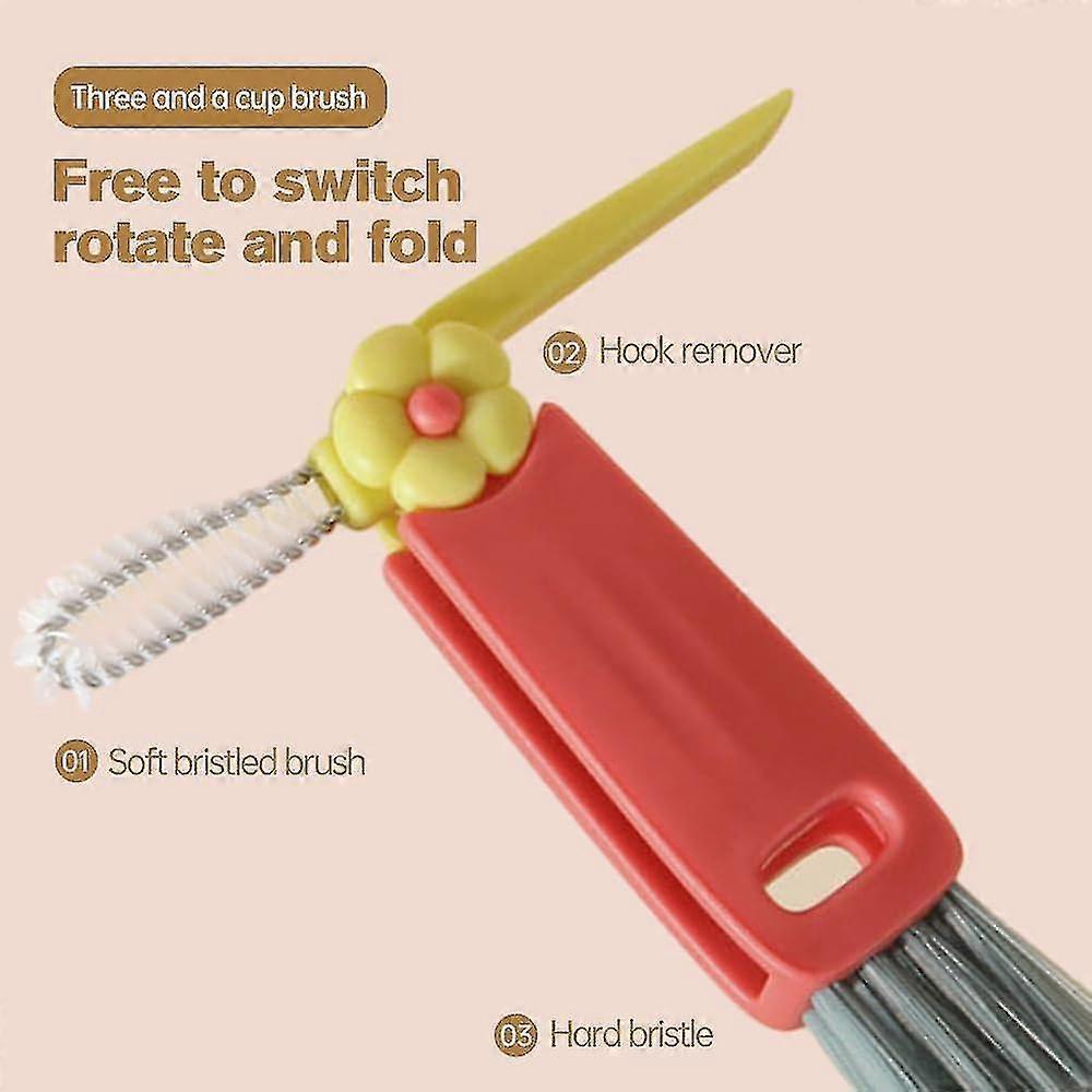 3 In 1 Cup Lid Cleaning Brush, 2024 New Crevice Cleaning Brush for Bottle Gap Tight Spaces Cup, 3 In 1 Multifunctional Cleaning Brush - Ri
