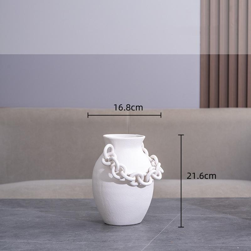 White Ceramic Vase Hollow Chain Geometric Buckle Porcelain Bottle Ceramic Handicraft Room Decoration Accessories Flower Vase