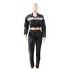 Women Reflective Sports Suit Tracksuit Set Fashion Patchwork Hooded Long Sleeve Top Pants