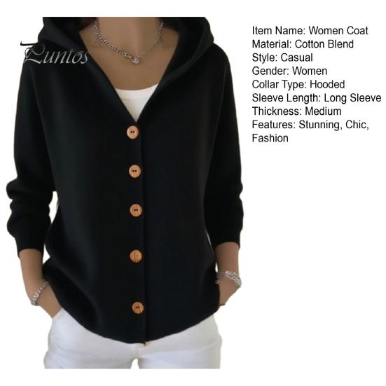 Women Cardigan Women's Hooded Sweater Casual Long Sleeve Button Classic Outerwear Down Knit Hoodie Coat Oversized Fall Simple Design Jacket
